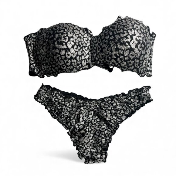 Calzedonia Black Bikini with Silver Metallic Pattern – Top & Bottom MED - Picture 5 of 7